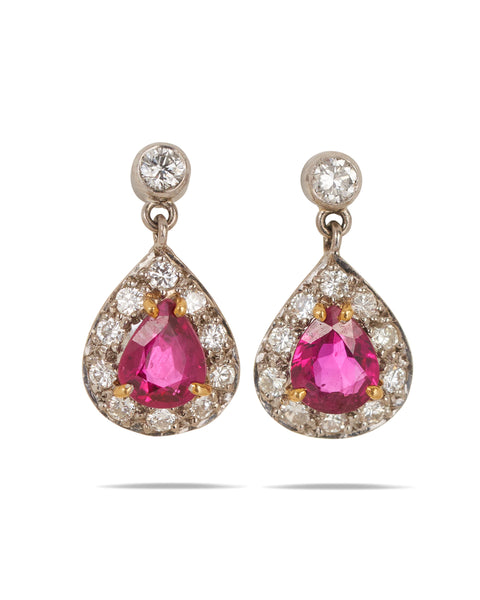 Vintage Cluster Halo Cabochon Ruby Earrings – Huongs Jewellery